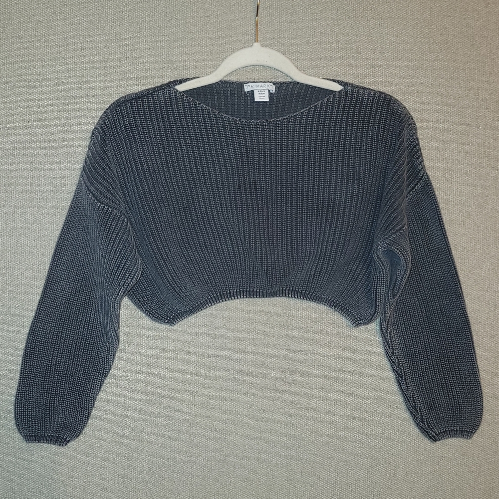 Primark Size 9-10 Years Cropped Knit Charcoal Crew Neck Sweater